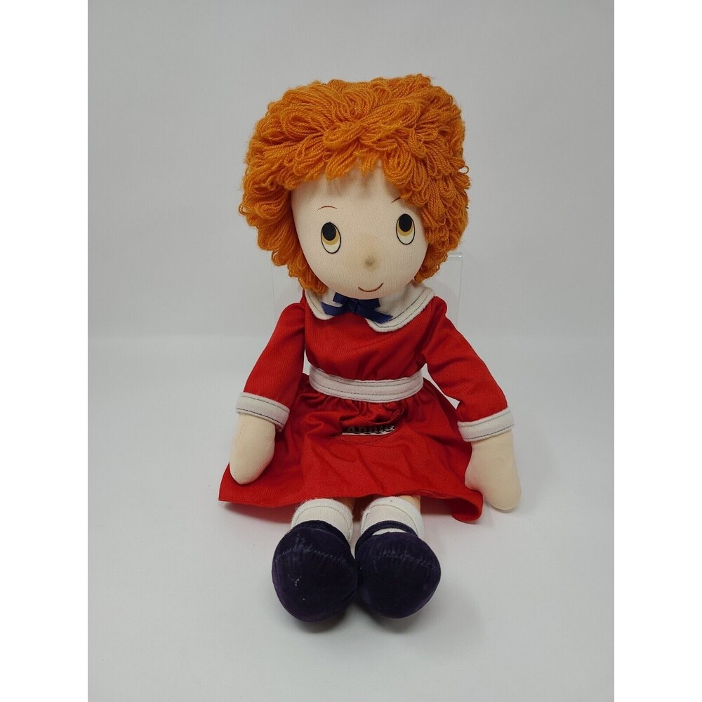 Vintage Orphan Annie Rag Doll Applause 1982 15” Plush Orange Yarn Hair Red Dress